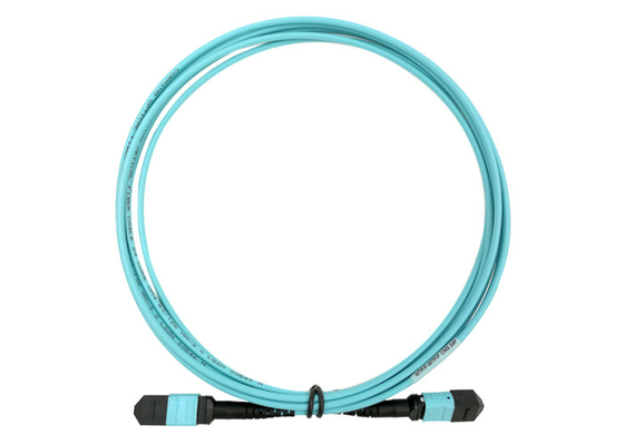 Color azul de remiendo de la fibra de OM4 OM3 24 MTP MPO del agua óptica del cordón los 5M LSZH USCONEC